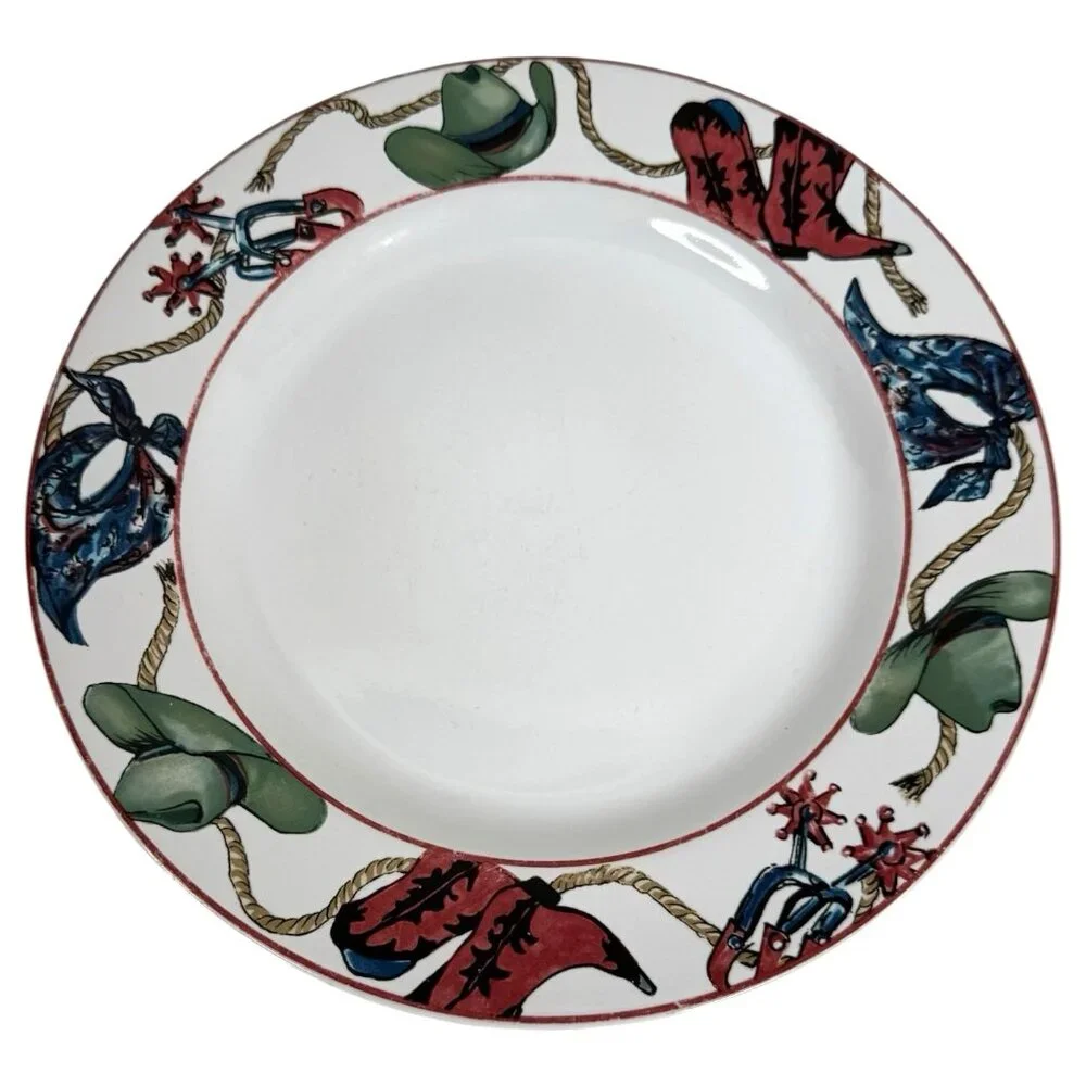 1993 Sakura LAREDO Plates Luncheon Salad‎ Cowboy Boots Hat Rope 8